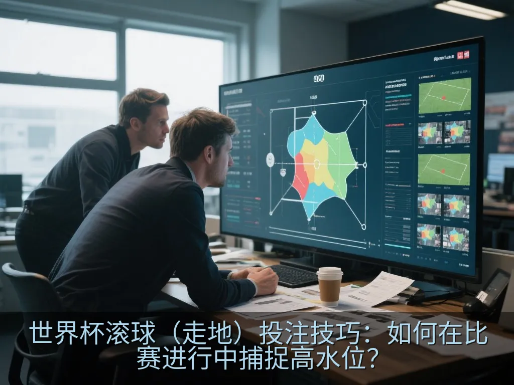 抽象足球场绿茵背景上的动态发光折线图,象征体育比赛中的走地水位波动与风险管理